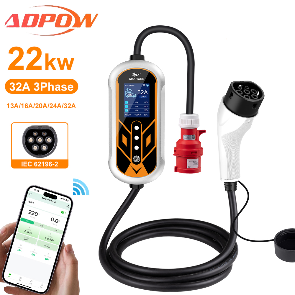 Adhow portátil 32a type2 ev ca - Portable Ev Charger 32A Type 2 Cee Plug avaliação e preço